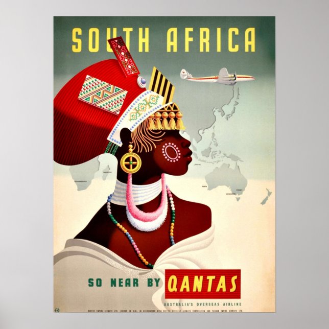 Südafrika Qantas Vintage Travel Poster (Vorne)