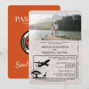 Südafrika-Reisepass Hochzeit Orange Einladung