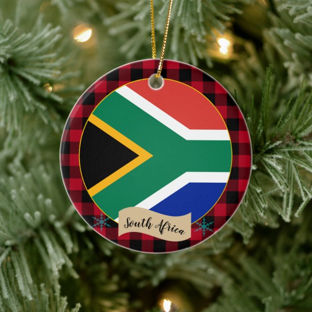 Südafrika, Roter Büffel, karierte und afrikanische Keramik Ornament (Baum)