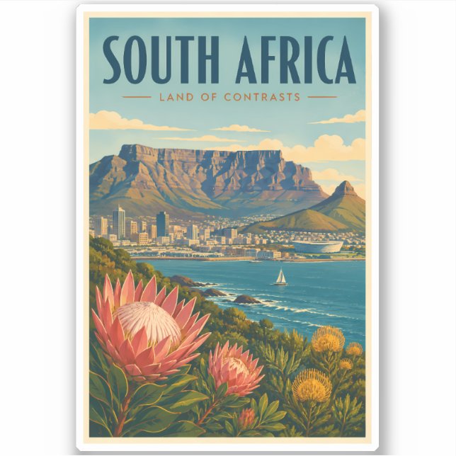 Südafrika Tafelberg Illustration Reise Aufkleber (Vorderseite)