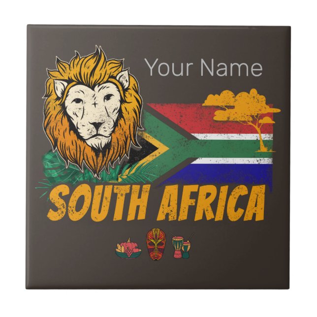 Südafrika Vintager Löwenfahne Safari Souvenir Fliese (Vorderseite)