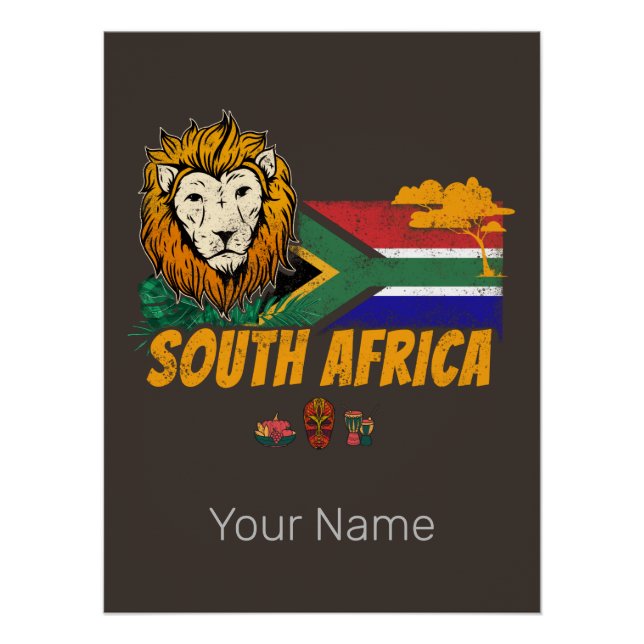 Südafrika Vintager Löwenfahne Safari Souvenir Poster (Vorderseite)