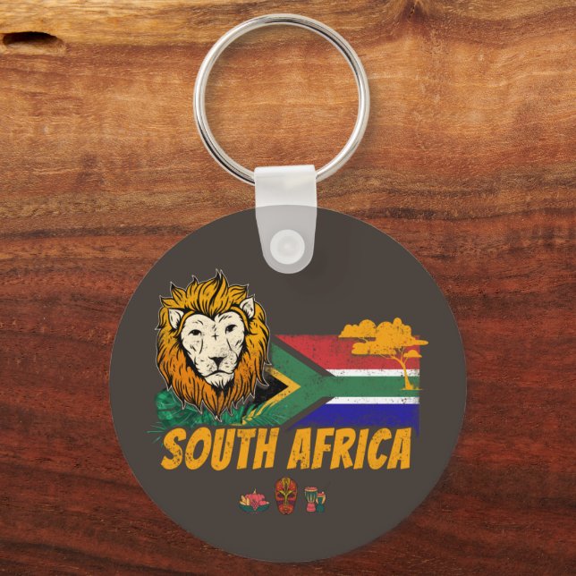 Südafrika Vintager Löwenfahne Safari Souvenir Schlüsselanhänger (Vorderseite)