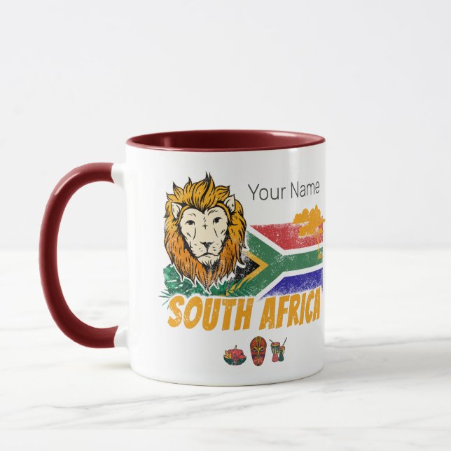 Südafrika Vintager Löwenfahne Safari Souvenir Tasse (Links)