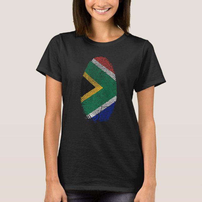 Südafrikanische Flagge Fingerprint DNA Geschenk Sü T-Shirt (Vorderseite)