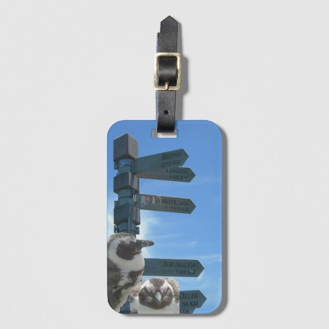 Südafrikanischer Wegweiser + Pinguine Gepäckmarke Gepäckanhänger (Vorderseite Vertikal)