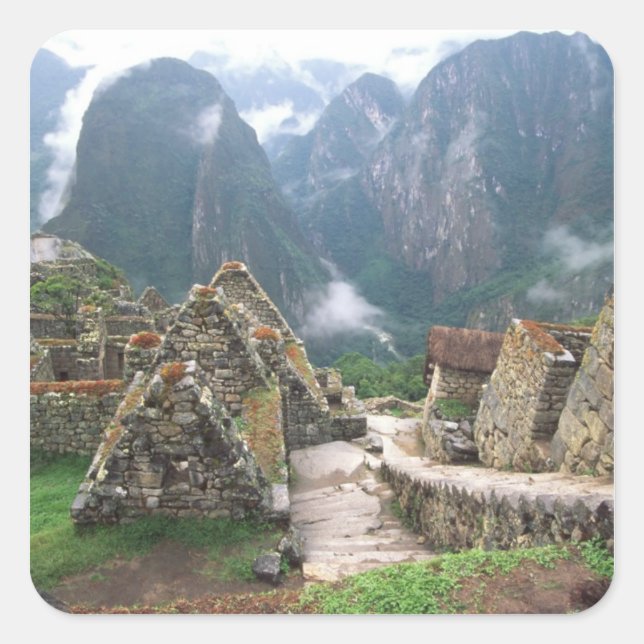 Südamerika, Peru, Machu Picchu Quadratischer Aufkleber (Vorderseite)