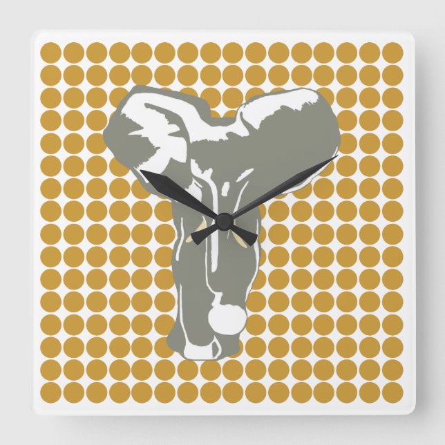 Sudan Brown Safari Dot mit Pop Art Elephant Quadratische Wanduhr (Vorderseite)