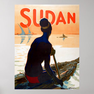Sudan, traditionelles Fischen, Vintage-Reise Poster