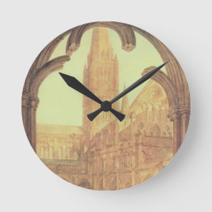 Südansicht von Salisbury-Kathedrale vom Cloiste Runde Wanduhr