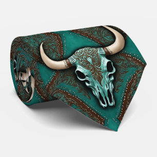 Südbrauner Aquamariner Western Country Bull Skull Krawatte
