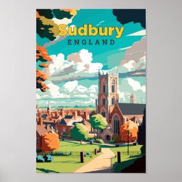 Sudbury England Travel Art Vintag Illustration Poster