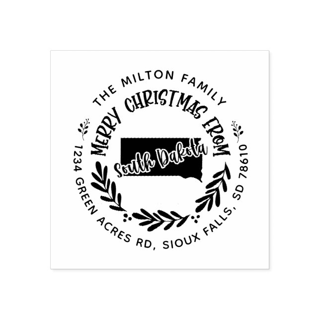 Süddakota fröhliche Weihnachtsfeier Rücksendeadres Gummistempel (Prägung)