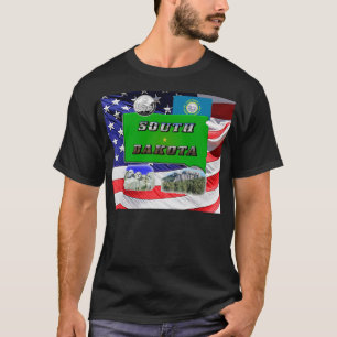 Süddakota-Karte, Foto-Text, Imitats Quarter & Flag T-Shirt
