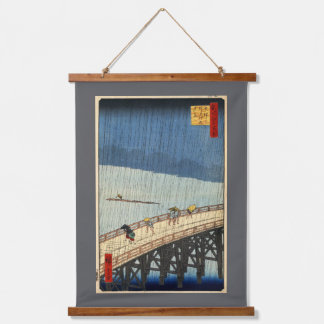 Sudden Rain, Hiroshige Wandteppich Mit Holzrahmen