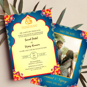 Sudh Desi Indian Hindu Wedding Ganesha Logo Chakra Einladung