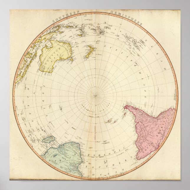 Südhalbkugel-Karte Poster (Vorne)