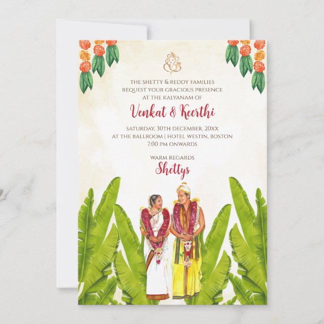 Südindische Hochzeitseinladungen Digital Einladung (Vorderseite)