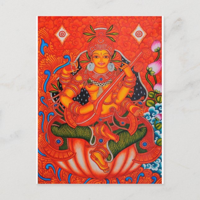 SÜDINDISCHE TANJORE SARASWATI-MALERIE POSTKARTE (Vorderseite)