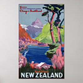Südinsel Neuseeland Vintage Poster restauriert