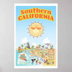 Südkalifornien Cartoon-Kartenposter Poster