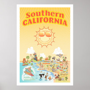 Südkaliforniens Cartoon Map Poster