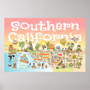 Südkaliforniens Cartoon Map Poster
