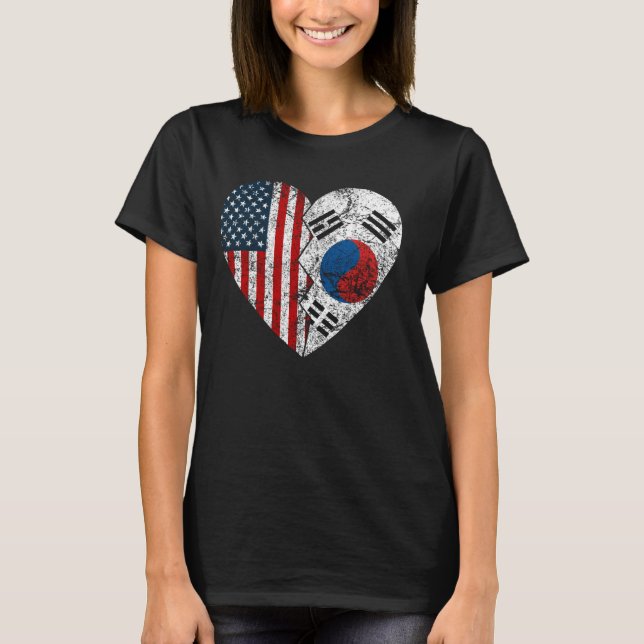 Südkorea - Amerikanische Flagge Herz T-Shirt (Vorderseite)