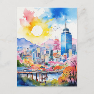 Südkorea Aquarell Kunst Reise Postkarte