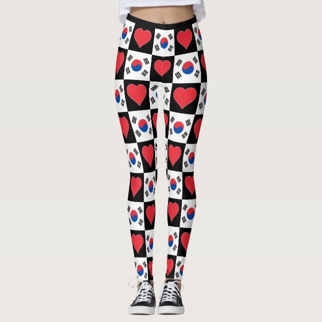 Südkorea Flag Herzmuster Patriotisch Koreanisch Leggings (Vorderseite)