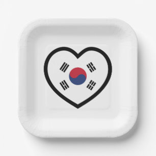 Südkorea-Flagge Herz Pappteller