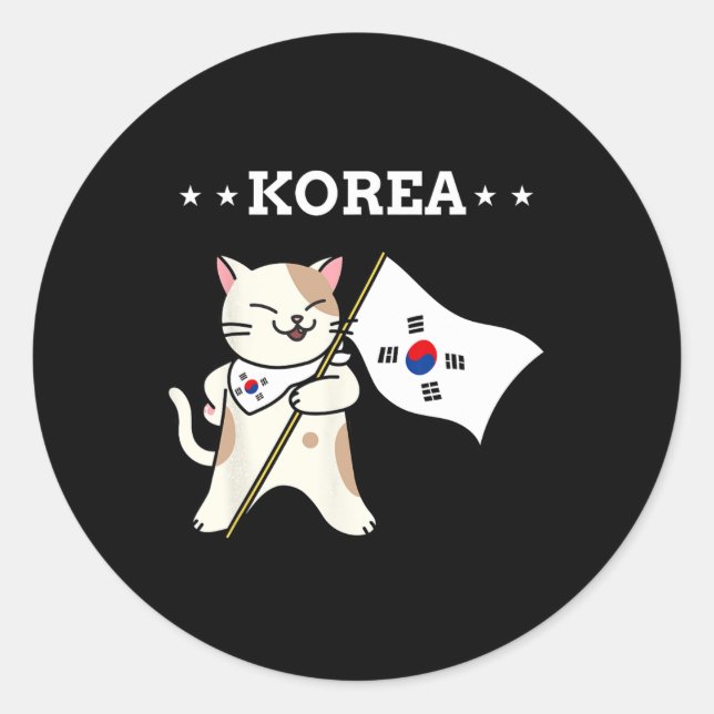 Südkorea - Flagge und Katze Runder Aufkleber (Vorderseite)