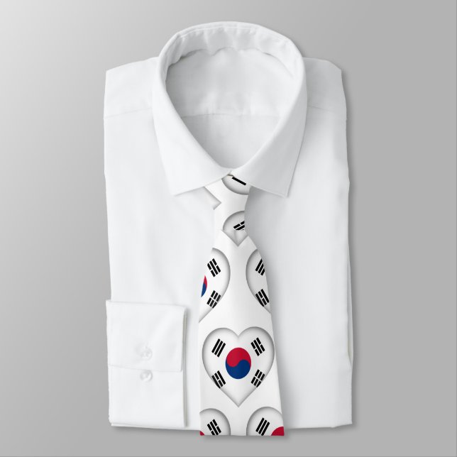 Südkorea Flaggenfarben Herzmuster Neck Tie Krawatte (Gebunden)