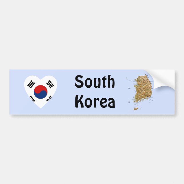 Südkorea Flaggenschwerpunkt + Karte Autoaufkleber (Vorne)