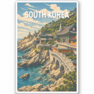 Südkorea Illustration Reise Kunst Vintage Aufkleber