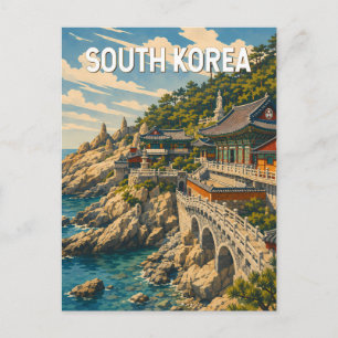 Südkorea Illustration Reise Kunst Vintage Postkarte