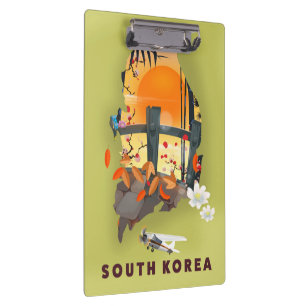 Südkorea illustrierte Landkarte Poster Klemmbrett