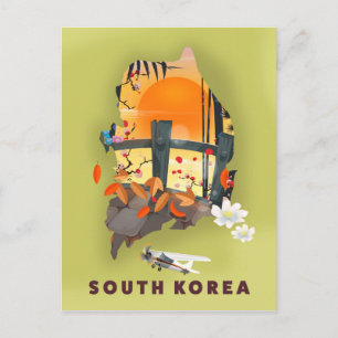 Südkorea illustrierte Landkarte Poster Postkarte
