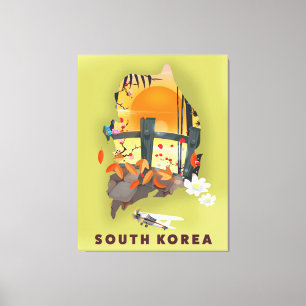 Südkorea illustriertes Kartenplakat Leinwanddruck