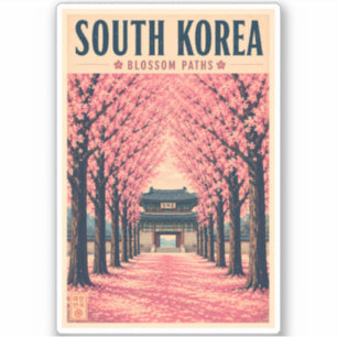 Südkorea Kirschblüten Illustration Reise Kunst Aufkleber