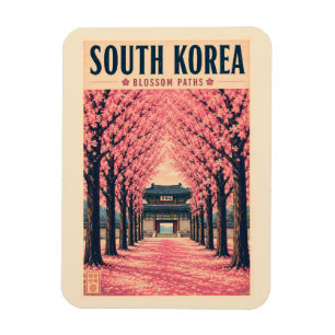Südkorea-Kirschblüten-Illustration Reise Kunst Magnet