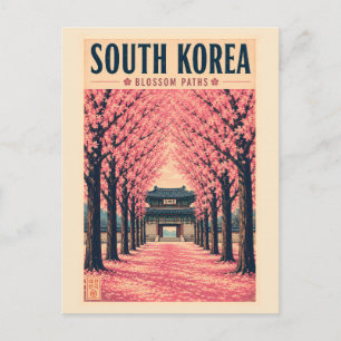 Südkorea-Kirschblüten-Illustration Reise Kunst Postkarte