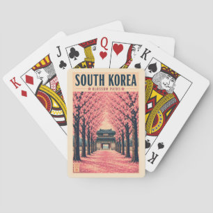 Südkorea-Kirschblüten-Illustration Reise Kunst Spielkarten