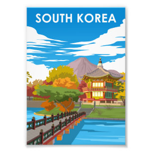 Südkorea Vintage Minimal Retro Reiseplakat Fotodruck