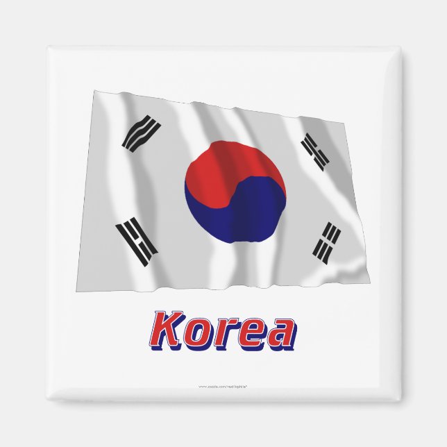 Südkorea Waving Flag mit Namen Magnet (Vorne)