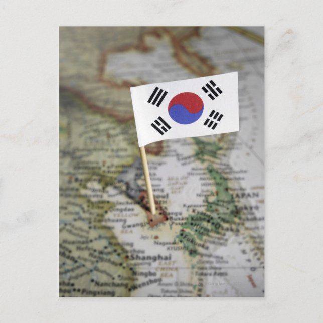 Südkoreanische Flagge auf Karte (Vorderseite)