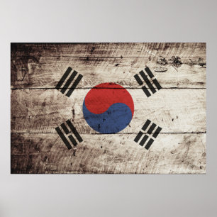 Südkoreanische Flagge für alten Holzkorn Poster