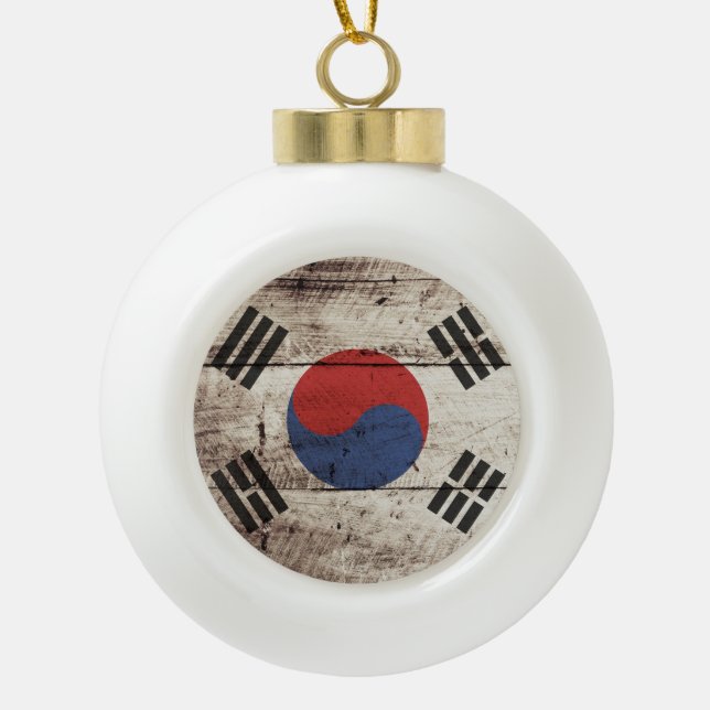 Südkoreanische Flagge für altes Holzkörnchen Keramik Kugel-Ornament (Vorderseite)