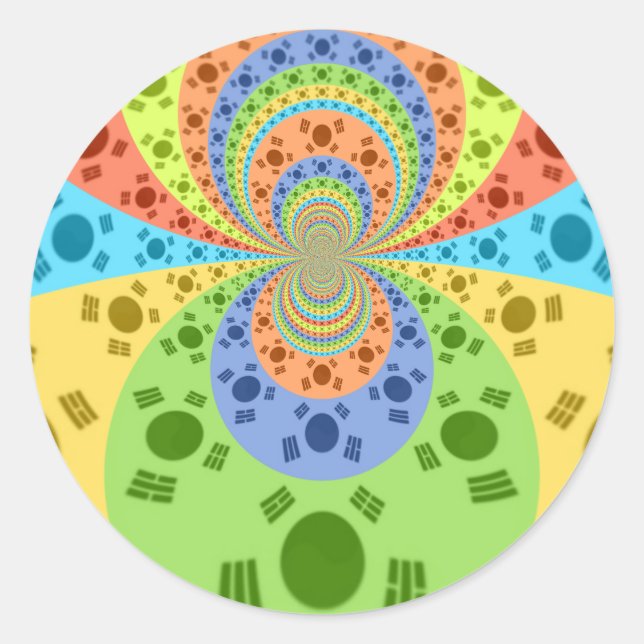 Südkoreanische Flagge Inspiriert Abstrakte Kunstdr Runder Aufkleber (Vorderseite)