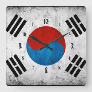 Südkoreanische Flagge Quadratische Wanduhr
